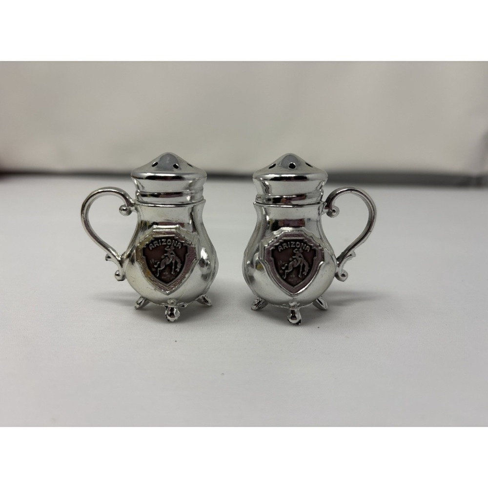 Arizona Salt and Pepper Shakers Silver Plated Vintage Metal‎ Kettles Antique MCM